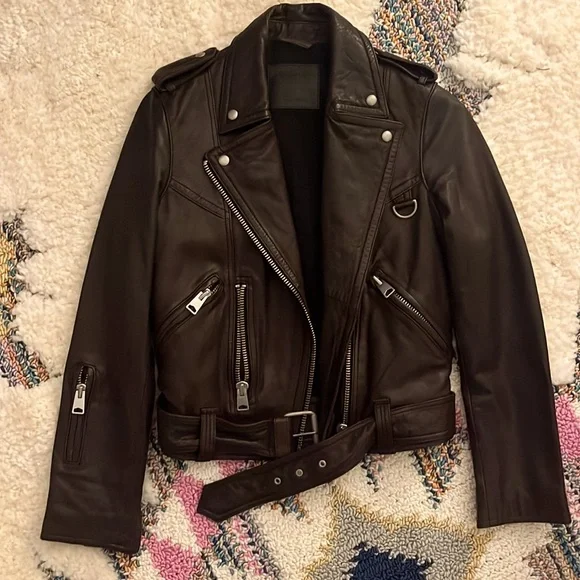 All Saints Dark Brown Leather Jacket - Picture 2 of 8